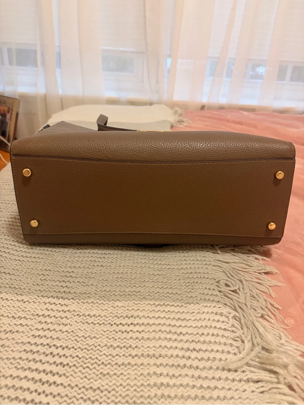 Coach Taupe Pebbled Leather Work Tote with Gold Hardware